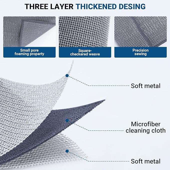 10 Pcs New Upgrade 3-Layer Non Scratch Wire Dishcloth, Wire Dishwashing Rag - Image 2
