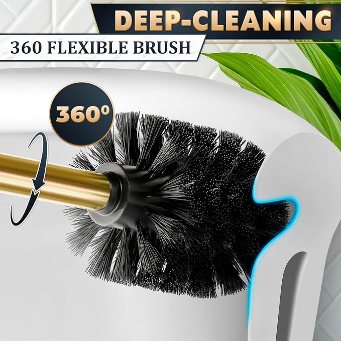 Stainless Steel Toilet Brush and Holder Set Gold & Square Design - Image 7