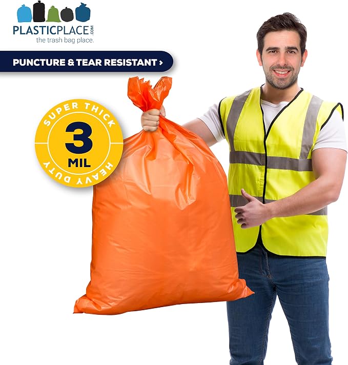 Plasticplace 42 Gallon Trash Bags |3.0 Mil | Orange Heavy Duty Contractor Trash - Image 3