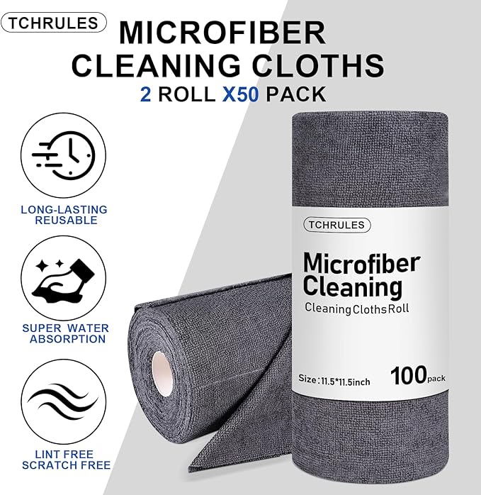 Microfiber Cleaning Cloths Roll, Tear Away Microfiber Towels, Reusable - Image 3