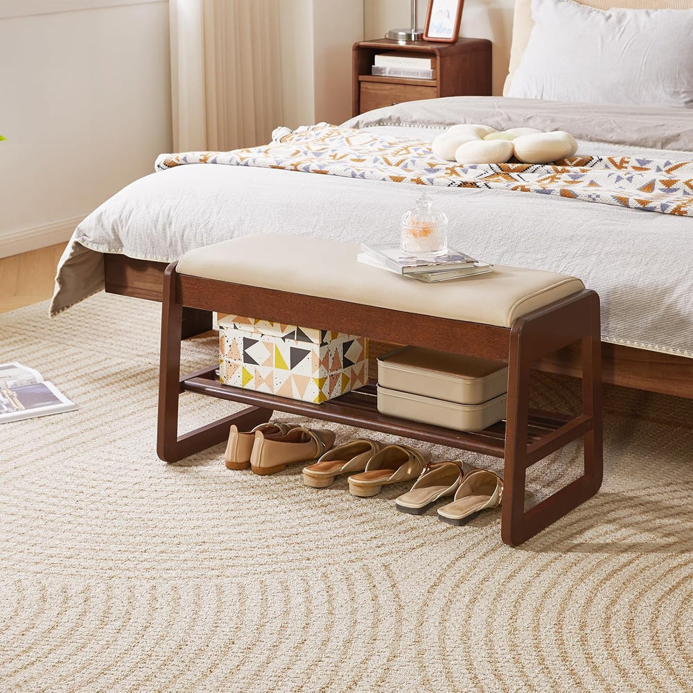 Aibiju Shoe Rack Bench with Cushion, 2 Tiers Wood Shoe Bench with Flip-Top St...