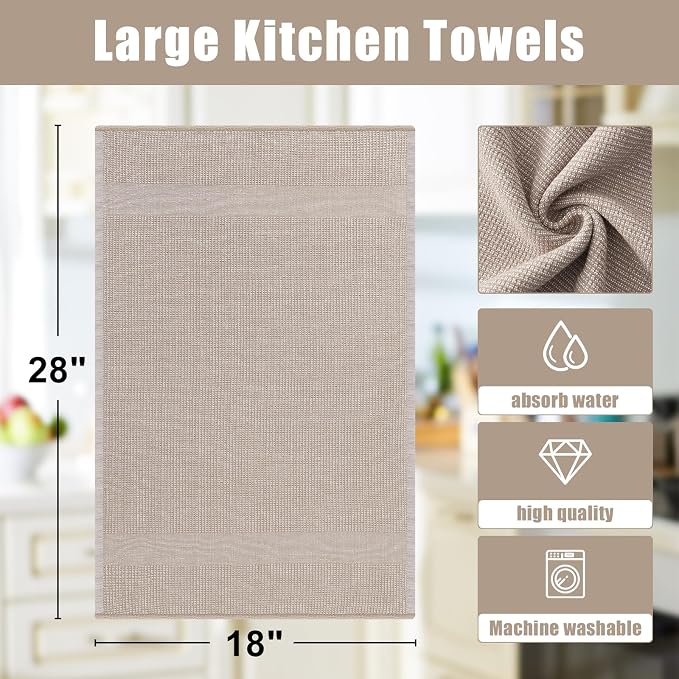 Homaxy Premium Kitchen Towels, Large Cotton Kitchen Hand Towels, Flat and Terry - Image 9