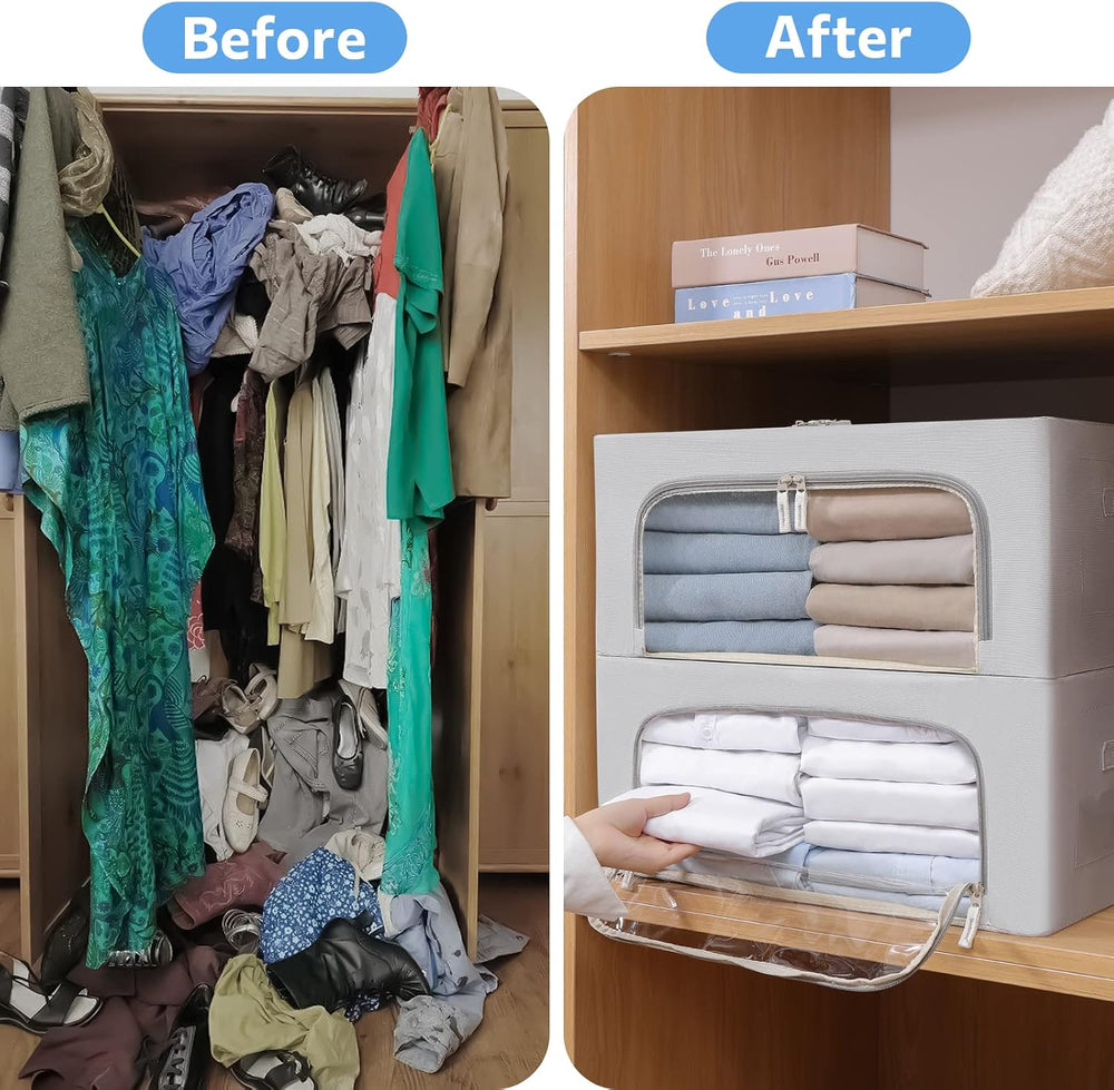 CYhom 3Pack Frame Storage Box - Clothes Storage Bin Bags Oxford Fabric Foldab...