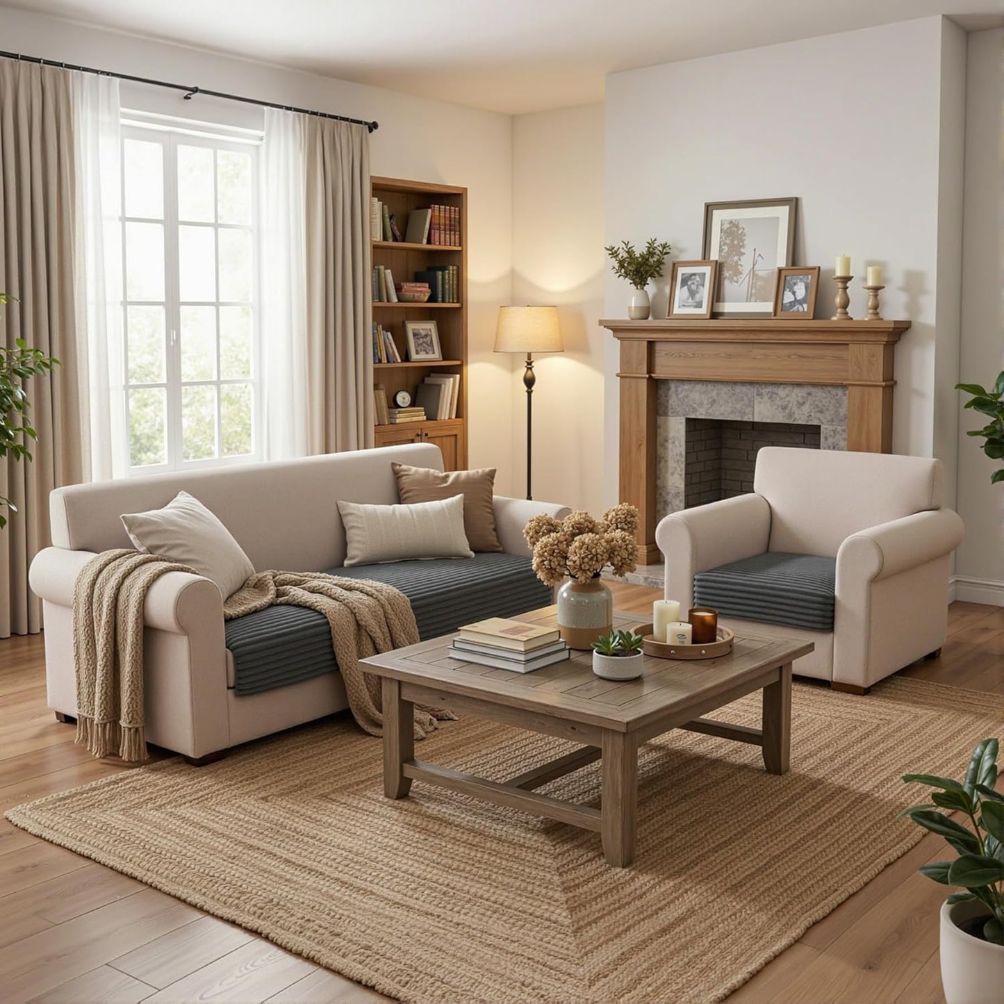 MYSKY HOME Couch Covers for Sectional Sofa, L Shaped Couch Cover, 100% Waterproof Couch Covers for Dogs, Sectional Couch Cover, Non Slip 2 Pieces Sofa Cover, Dark Grey, 35"x63"+35"x63"