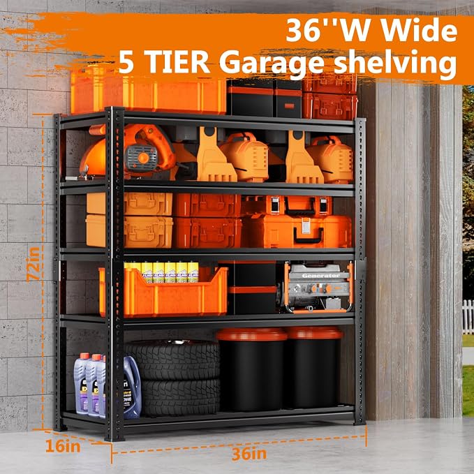 Storage Shelves Heavy Duty, 5-tier Adjustable Metal Industrial Utility Shelf - Image 3