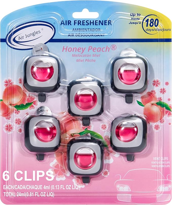 Air Jungles Honey Peach Scent Car Air Freshener Clip, 6 Vent Clips, 4ml Each by AirJungles