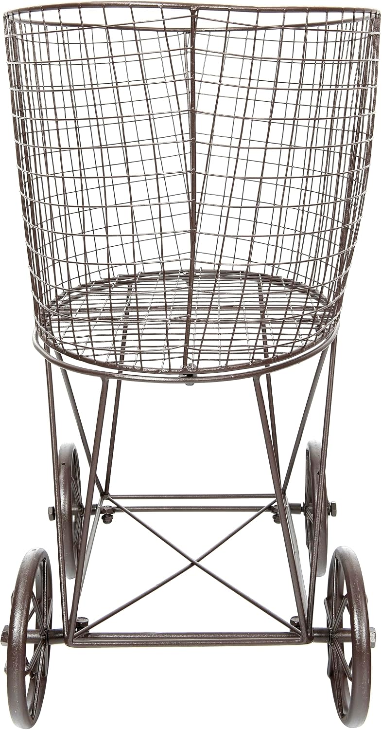 Creative Co-Op Vintage Reproduction Metal Laundry Basket on Wheels, Rust