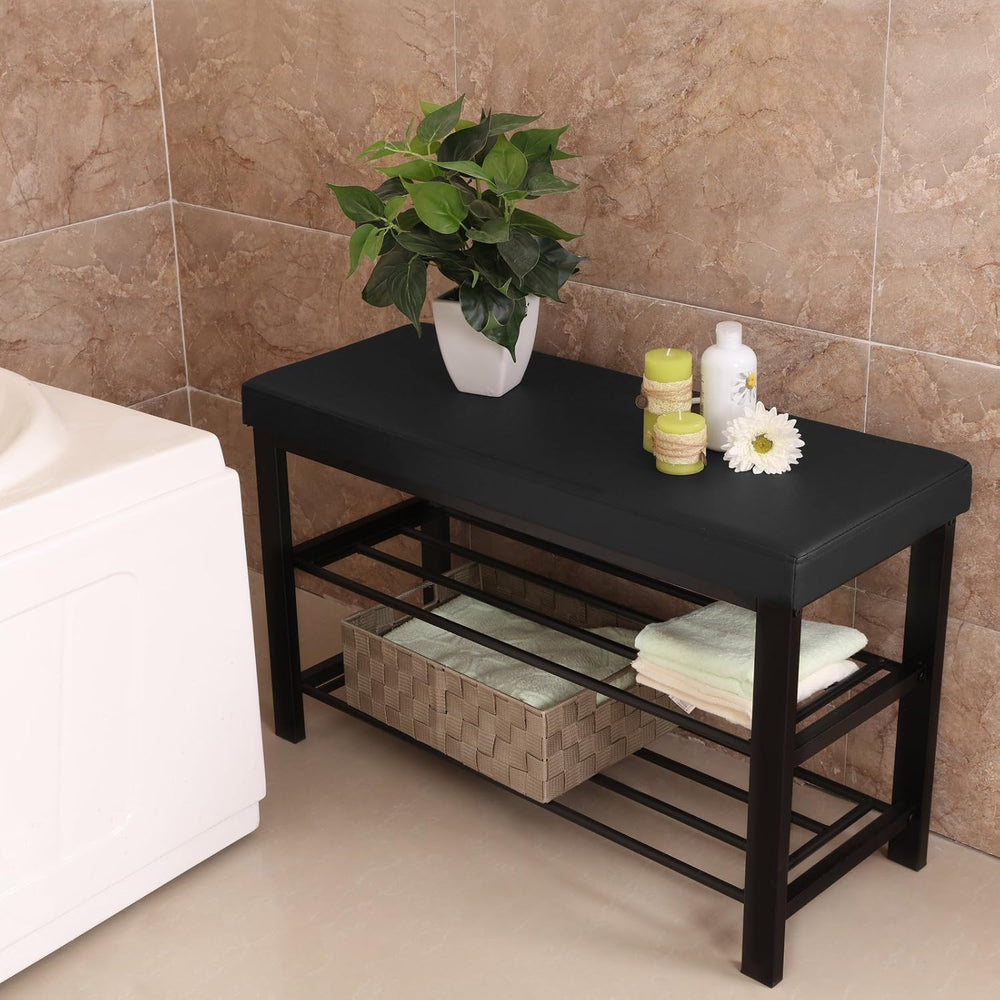 SONGMICS Shoe Bench, 3-Tier Storage Organizer, Foam Padded Seat