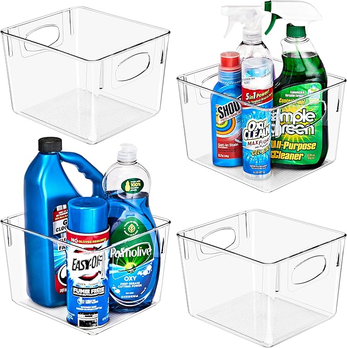 Sorbus 4 Pack Medium Clear Plastic Storage Bins, Refrigerator, Under Sink by Sorbus