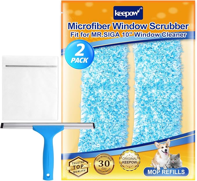 KEEPOW 10" Professional Microfiber Window Scrubber Refill Replacement Compatible by KEEPOW
