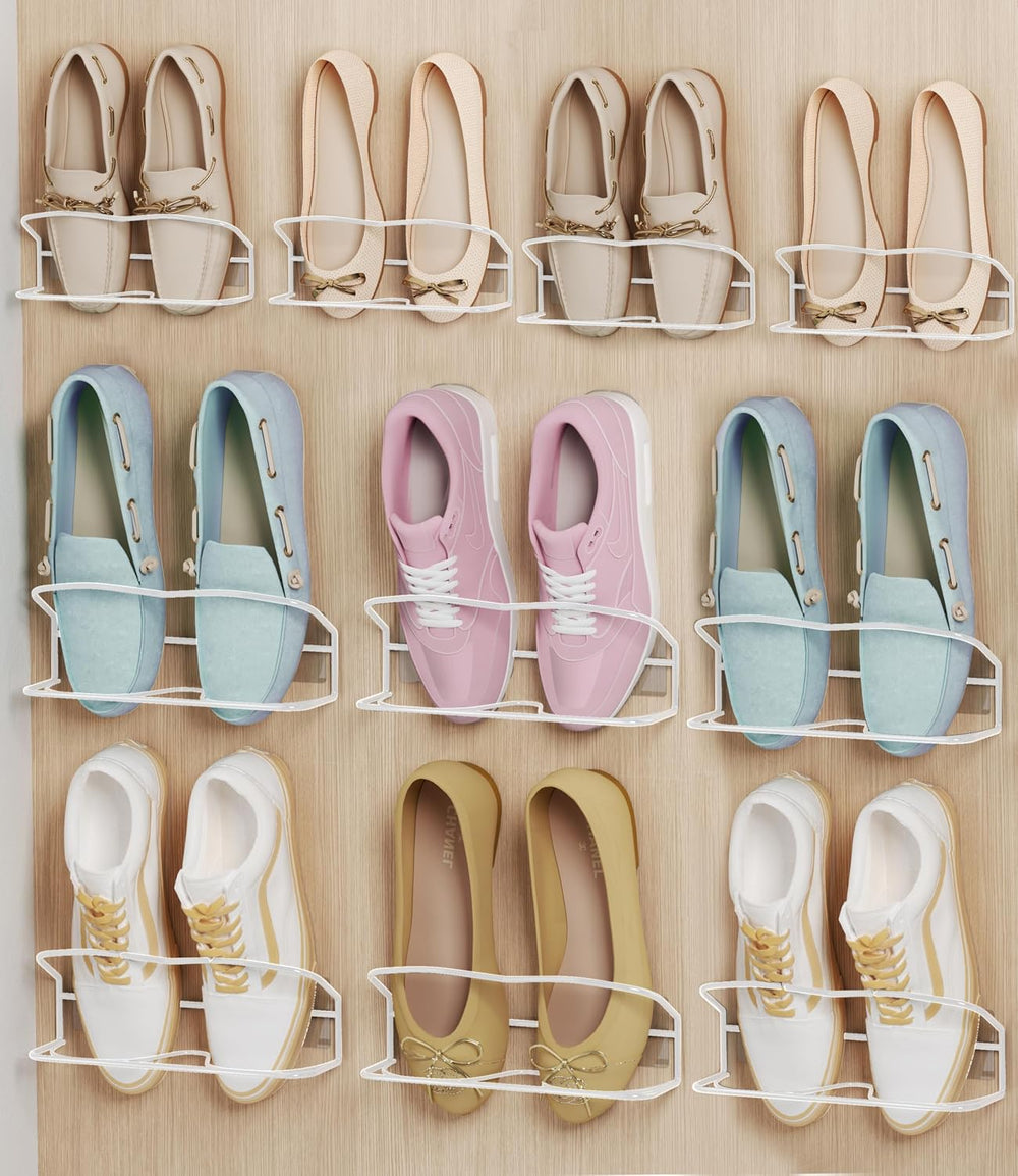 10Pack Wall Mounted Shoe Rack with Sticky Hanging Strips (White)
