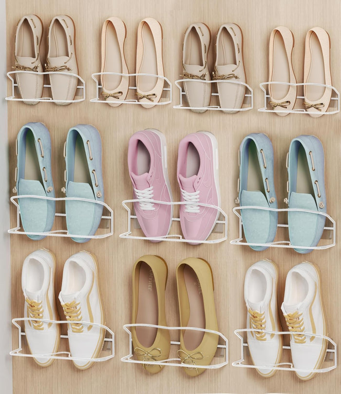 10Pack Wall Mounted Shoe Rack with Sticky Hanging Strips (White)