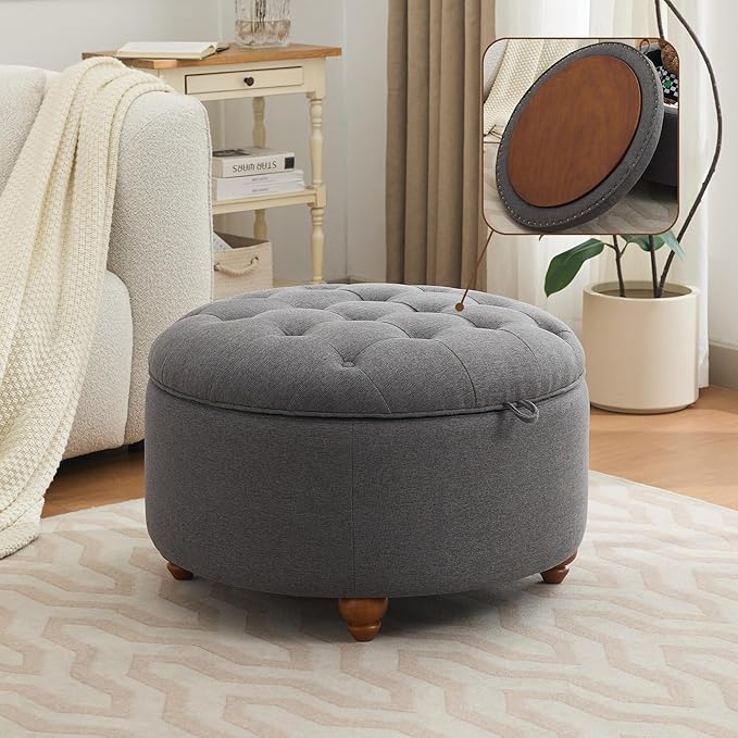 30Inch Round Storage Ottoman by WUTUTUEE