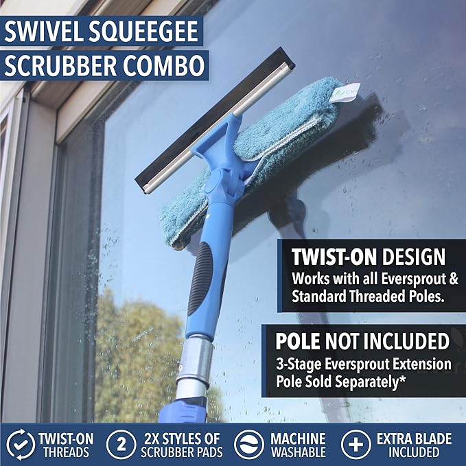 EVERSPROUT Swivel Squeegee & Microfiber Glass Window Scrubber, Light-Weight - Image 5