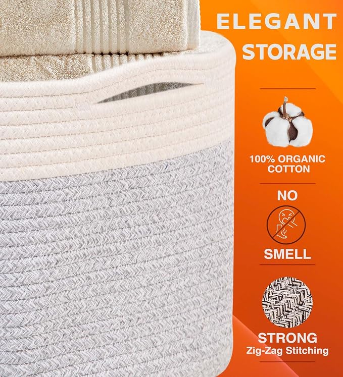 CHAT BLANC Cotton Rope Baskets for Organizing | Storage Baskets for Shelves | - Image 2