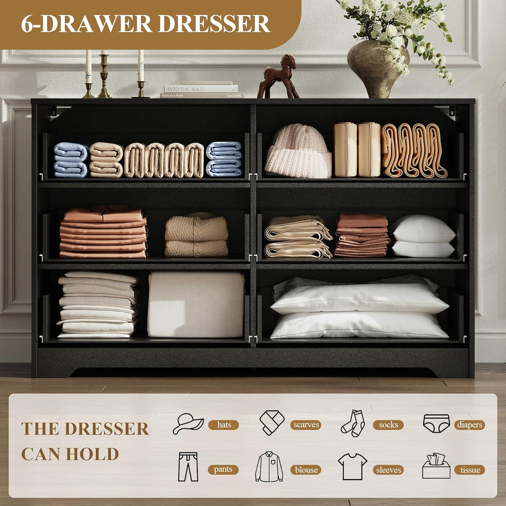 MALOL Coastline Fluted 6 Drawers Dresser for Bedroom, 48" Wide Modern Ch...