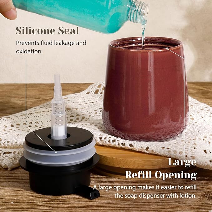 INGOFIN Ceramic Lotion Dispenser - 12 oz Refillable Hand Soap Dispenser Bathroom - Image 4