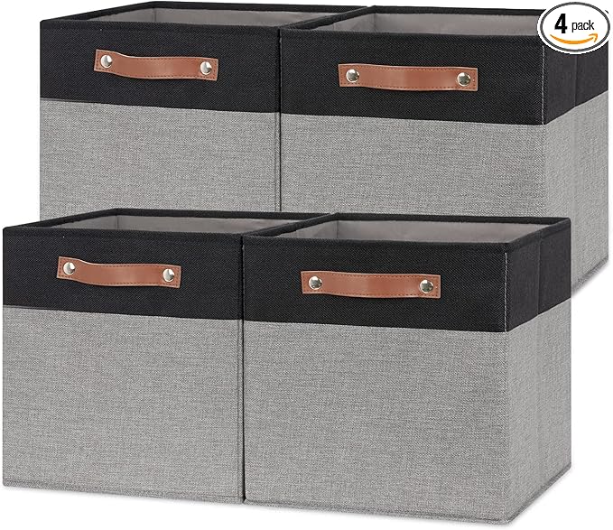 Temary Fabric Cube Storage Bins 12 Inch Decorative Storage Cubes Baskets 4 Pack by TEMARY