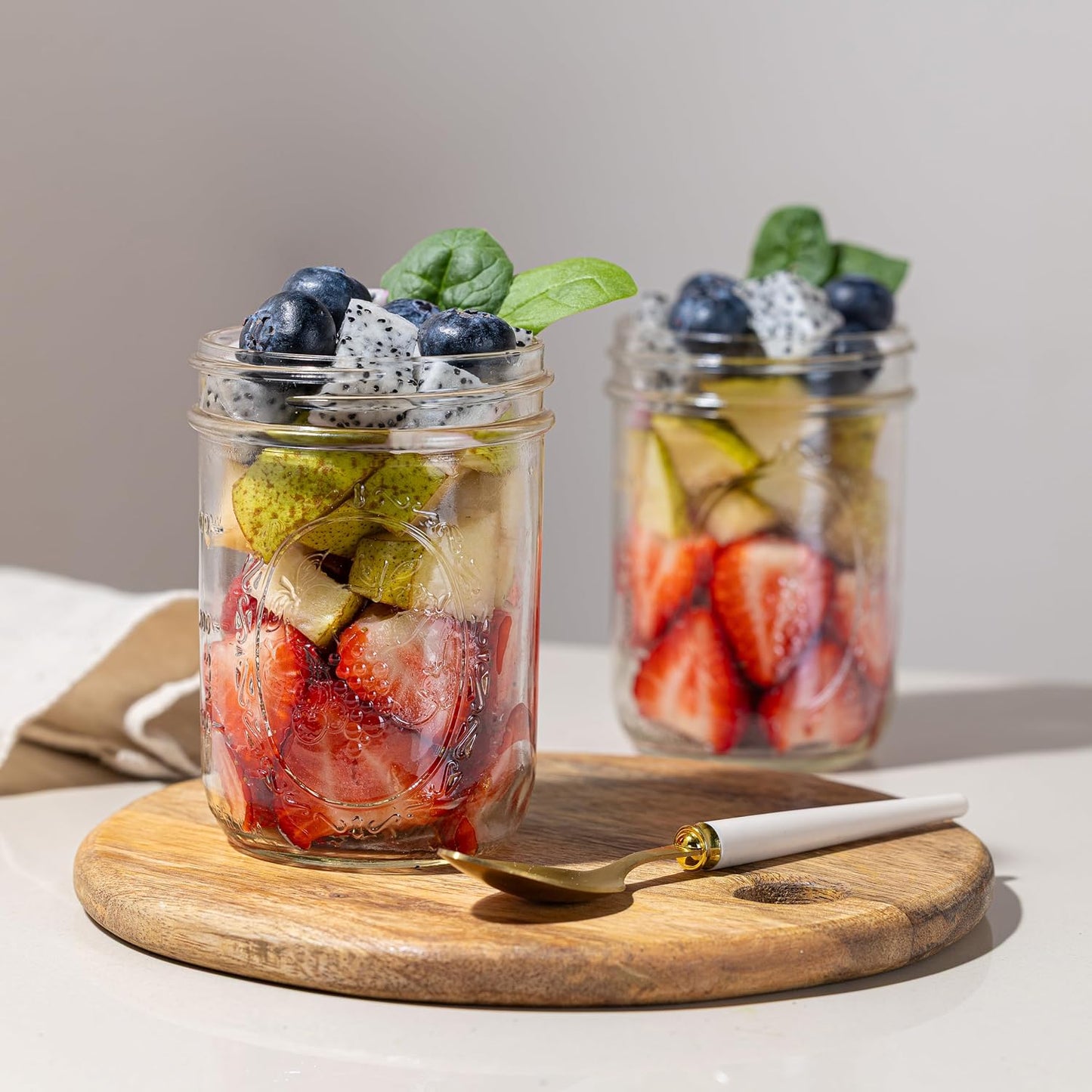 Wide Mouth Mason Jars 16 oz [2-Pack] with Airtight Lids – Glass Jars for Overnight Oats, Yogurt Parfait & Chia Pudding | BPA-Free Leak-Proof Lids