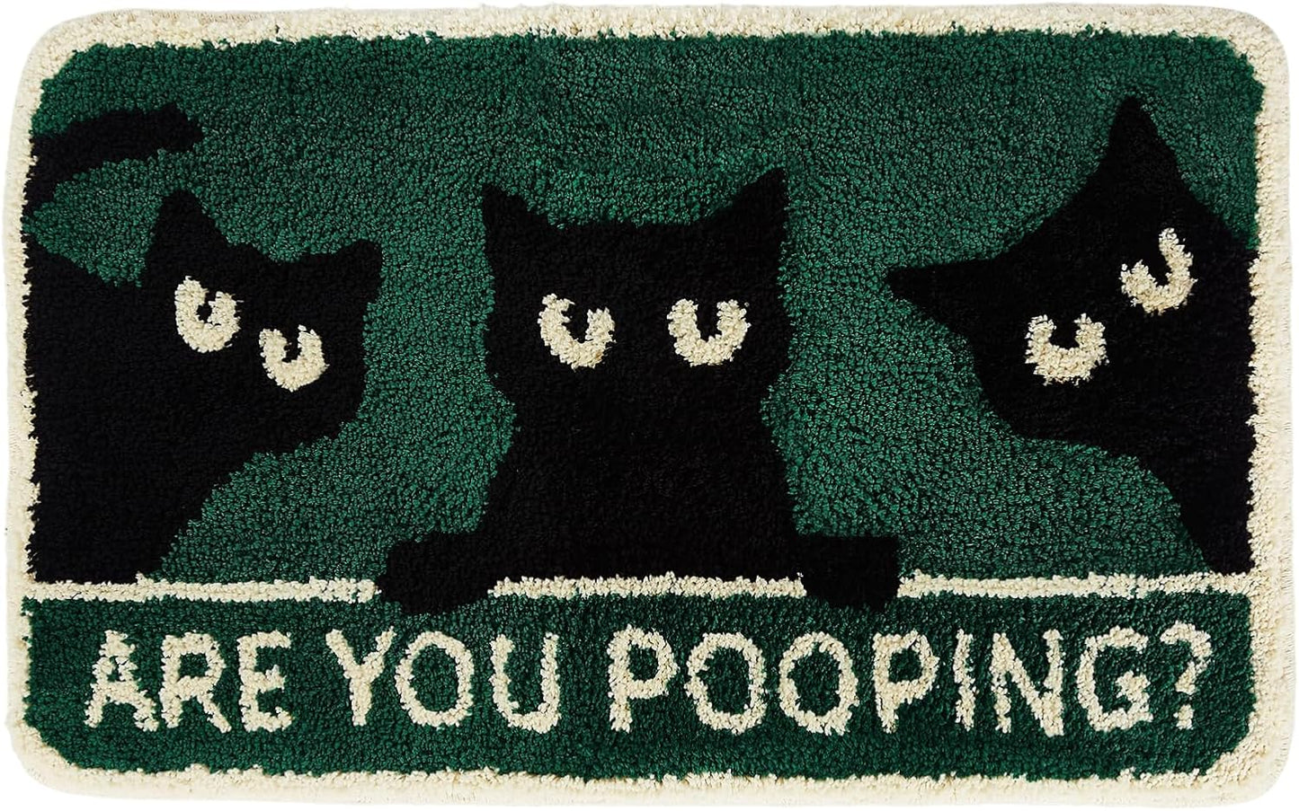 Cute Cat Bath Mat, Non Slip Funny Rug, Soft Absorbent Kitchen Carpet Machine Washable, Animal Patterns Green Rug for Shower Sink Bathtub Room Decor, 32 x 20 Inch