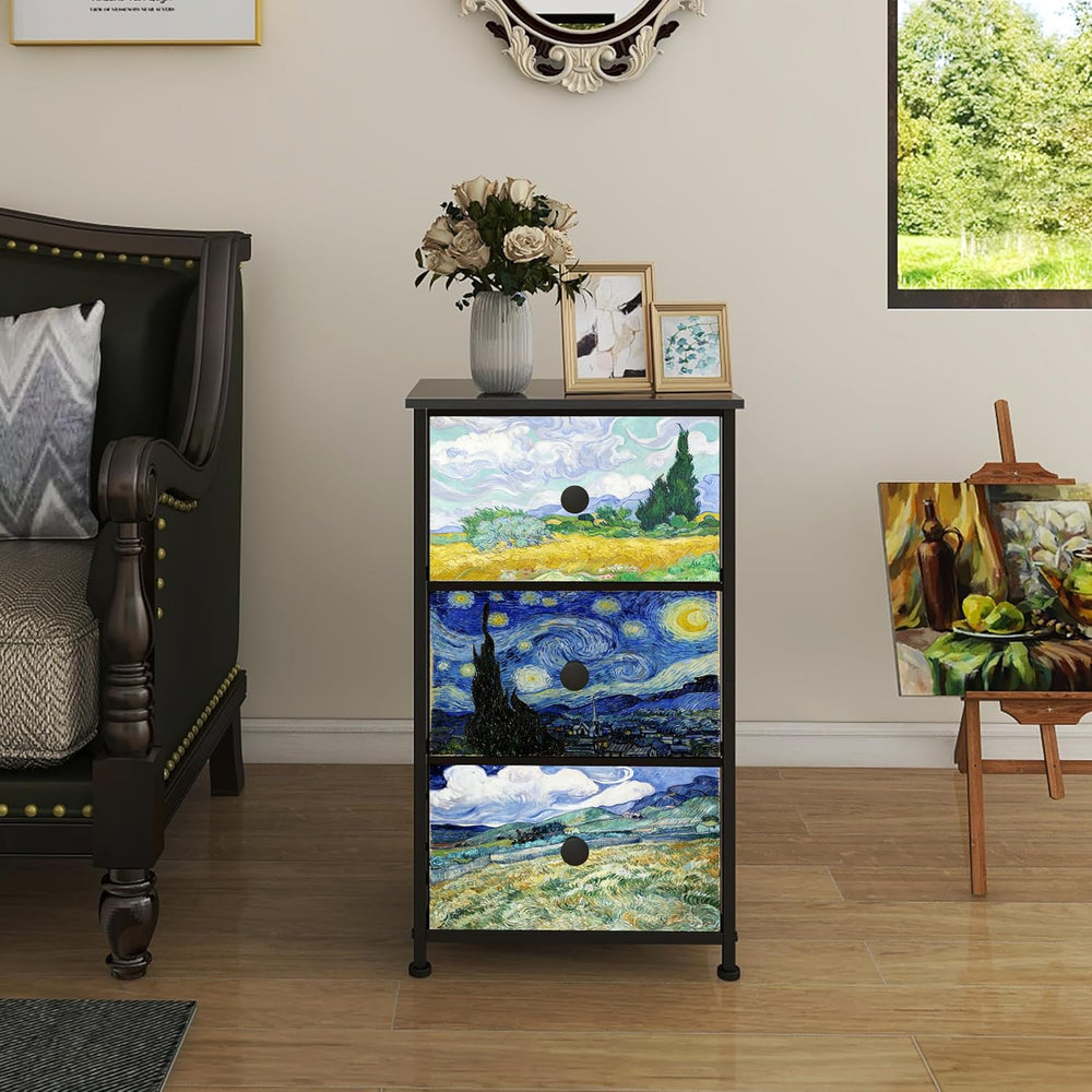 Dresser with 3 Drawers Van Gogh Drawer Dresser for Bedroom Narrow Nightstand ...