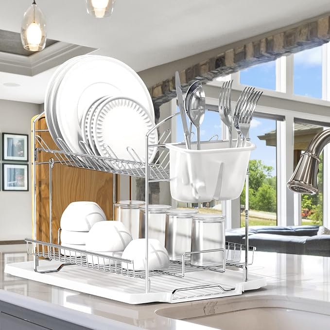 Simple Houseware 2-Tier Stainless Steel Dish Rack - Image 3