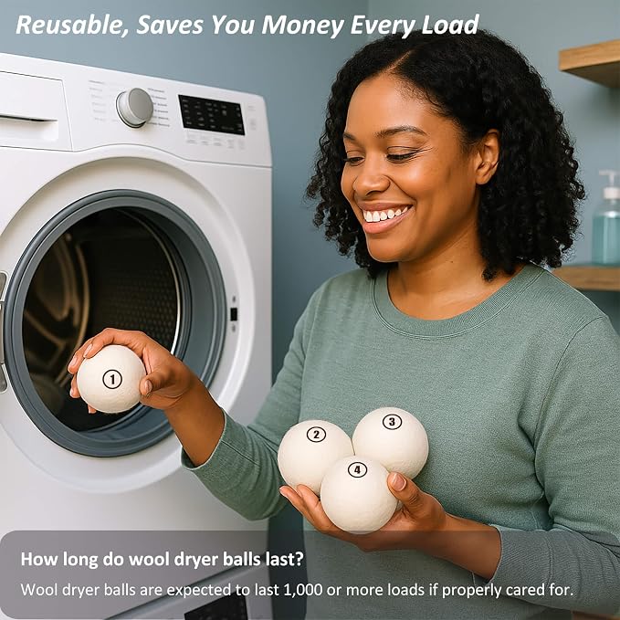 Sheep Wool Dryer Balls 4 Pack L Premium Natural Fabric Softener, Reusable - Image 4