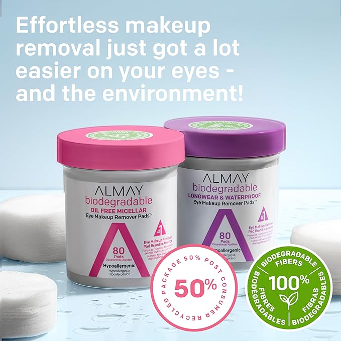 Almay Biodegradable Makeup Remover Pads, Micellar Gentle, Hypoallergenic - Image 4
