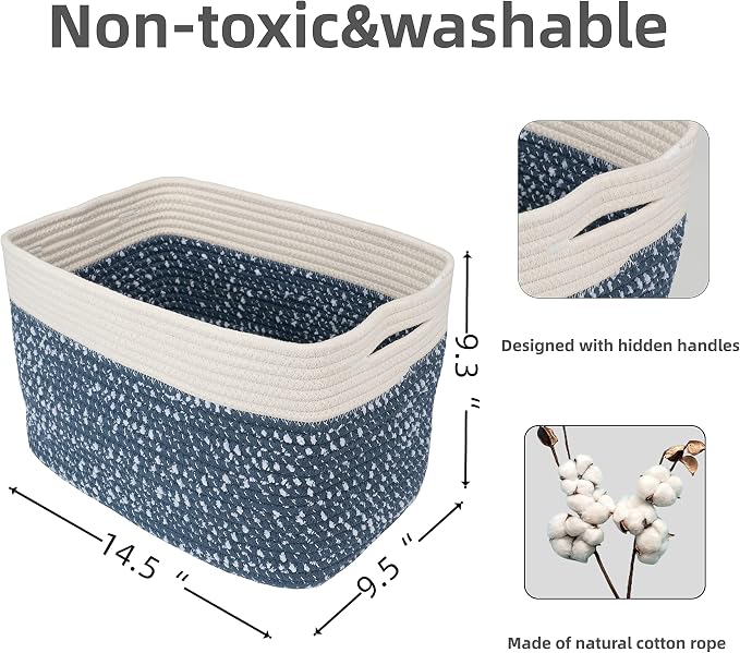 White and Blue Cotton Rope storage Basket Bins Woven Basket - Image 2
