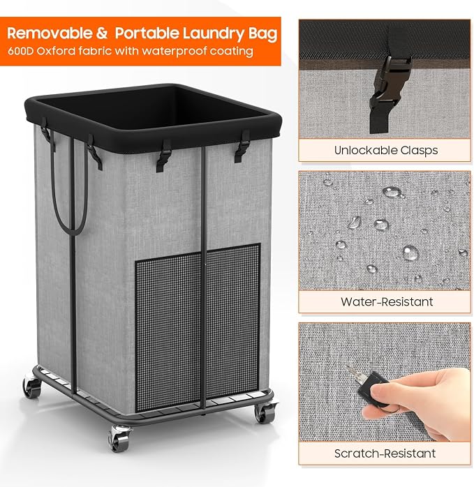 150L Laundry Hamper with Wheels, Rolling Laundry Basket with Metal Frame and - Image 5