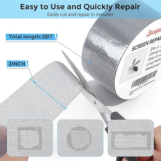 Grey Window Screen Repair Tape, 2IN X 35FT Screen Repair Kit - Image 3