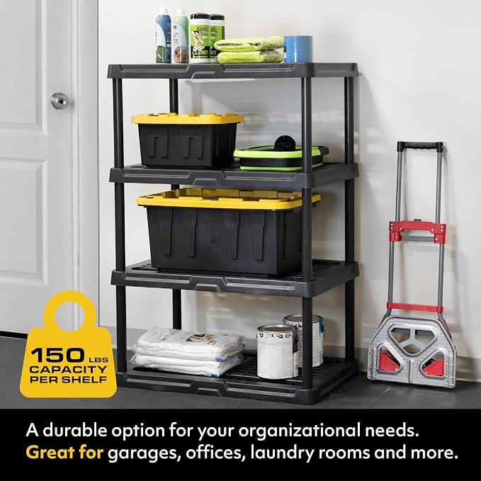 CX 4-Tier Plastic Storage Shelving Unit, Heavy Duty, 150lbs Per Shelf Capacity - Image 3
