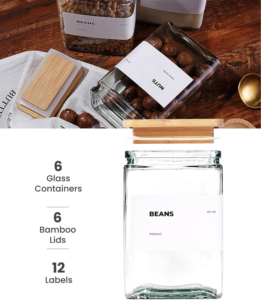 APT 1101 Glass Storage Jars with Bamboo Lid, glass canisters with airtight li...