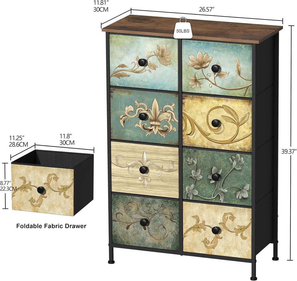 Tohomeor Narrow Storage Dresser Slim Dresser with Retro Flowers Fabric Drawer...