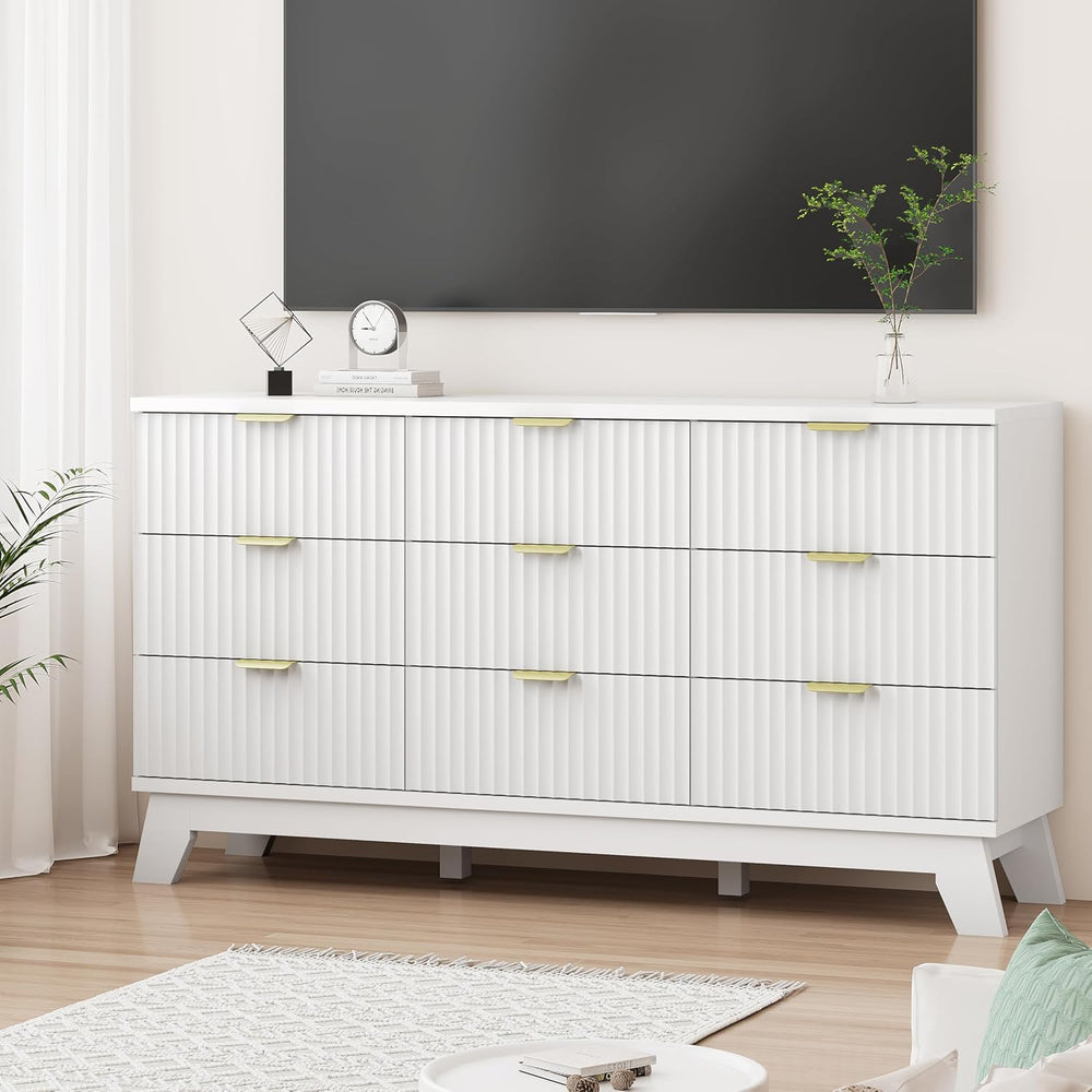 Xixini Fluted Dresser for Bedroom with 9 Drawers, 57" Wide Modern Chest ...