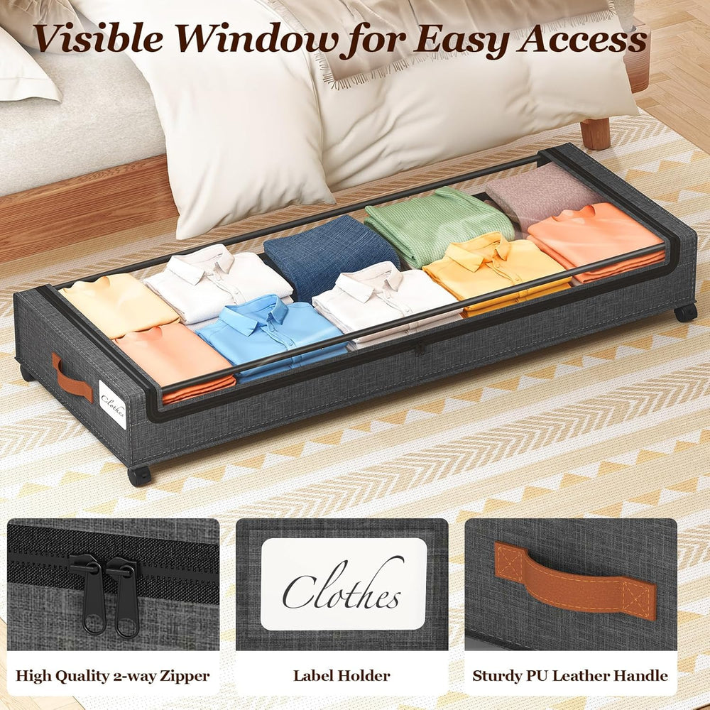 Yecaye 85 L Under Bed Storage with Wheels, 2 Pack Extra Large Under Bed Stora...