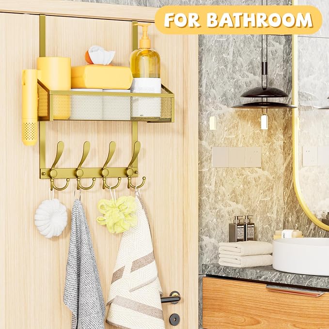 Over The Door Hooks Organizer, Coat Rack Over The Door Storage Hanger Towel Rack - Image 2