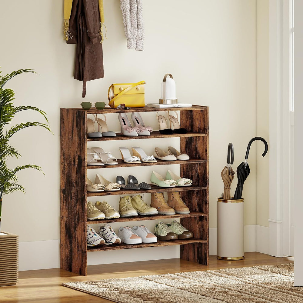 Tangkula 6-Tier Stackble Vertical Shoe Rack, Space Saving Wooden Corner Shoe ...