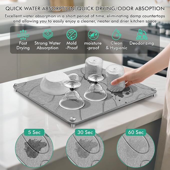 Stone Drying Mat For Kitchen Counter Superb Absorbent Diatomaceous Earth Mats - Image 4