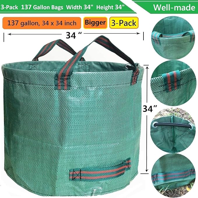Professional 3-Pack 137 Gallon Lawn Garden Bags Big Yard Waste Bags - Image 4