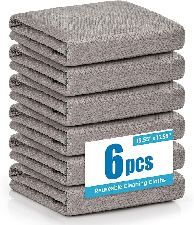 Nanoscale Microfiber Cloths 15.55”x 15.55”, Glass Window Mirror Stainless Steel by Tekswip