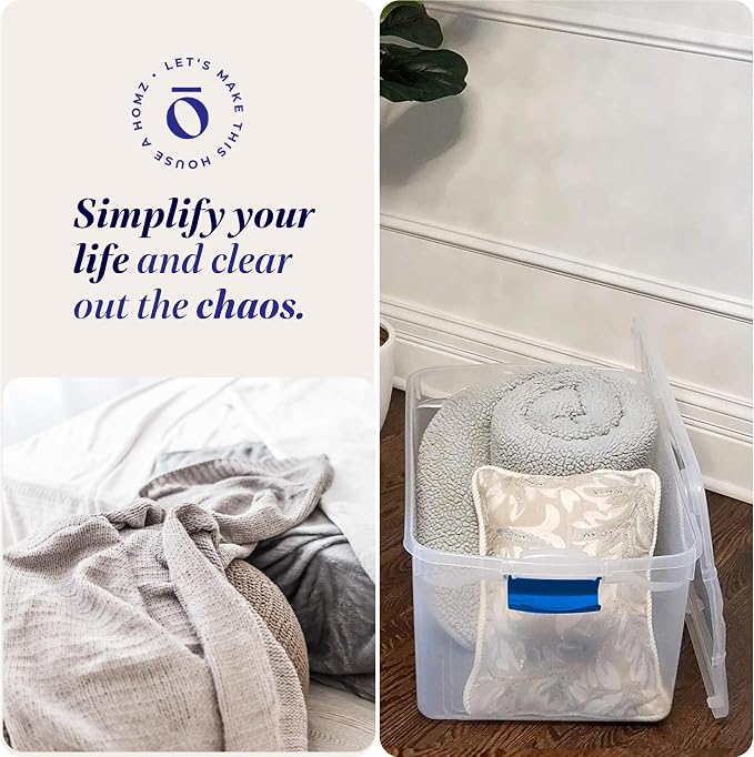 HOMZ 2-Pack Latching Lid, Large Clear Plastic Storage Bins