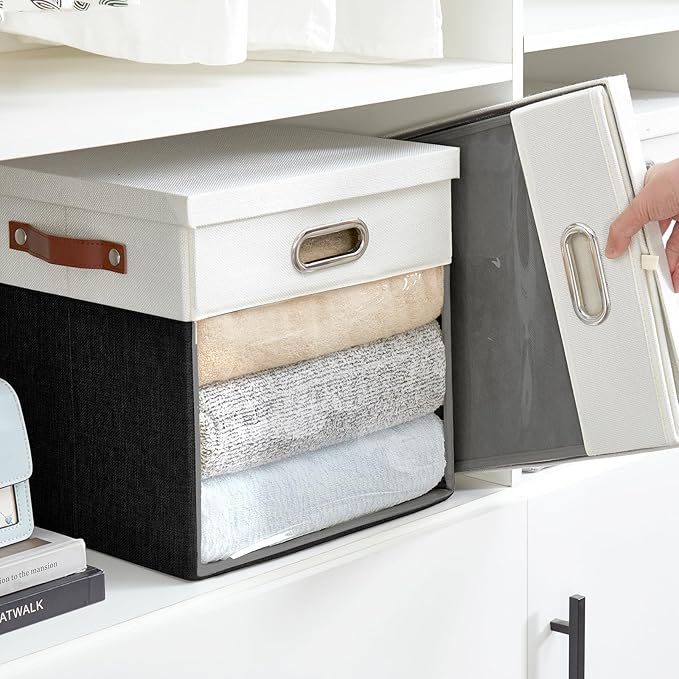 Fabric Storage Cubes with Clear Windows and Lids, Decorative Storage Boxes - Image 7