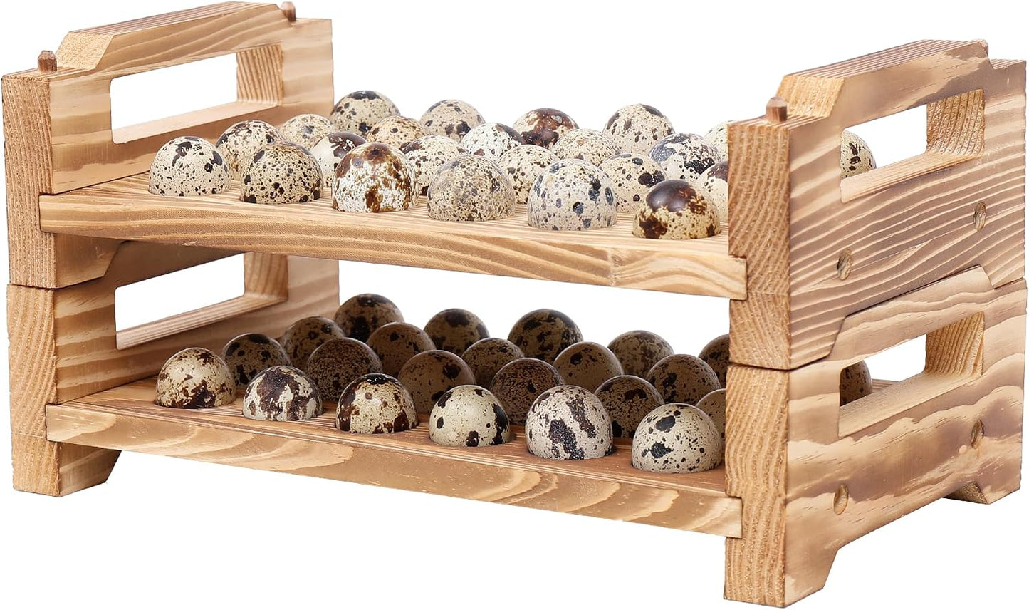 Stackable Wooden Quail & Pigeon Egg Holder Countertop, Farmhouse Kitchen Fresh Quail & Pigeon Egg Display Storage Rack Organizer Tray, 48 Slots, Natural Wood, Chemical-Free Coating