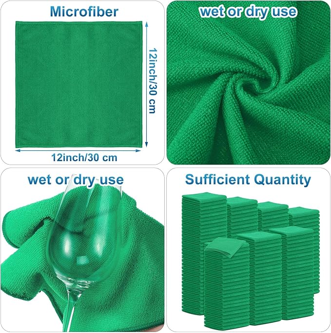 Tenare 100 Pack 12'' x 12'' Microfiber Cleaning Cloths Reusable Cleaning Rags - Image 2