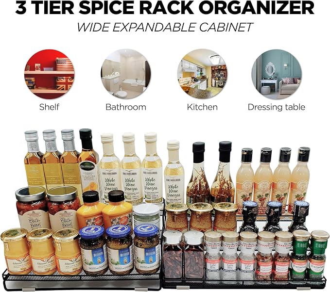 3 Tier Wide Expandable Cabinet Spice Rack Organizer - Image 2