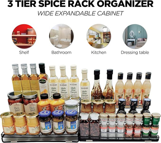 3 Tier Wide Expandable Cabinet Spice Rack Organizer - Image 2
