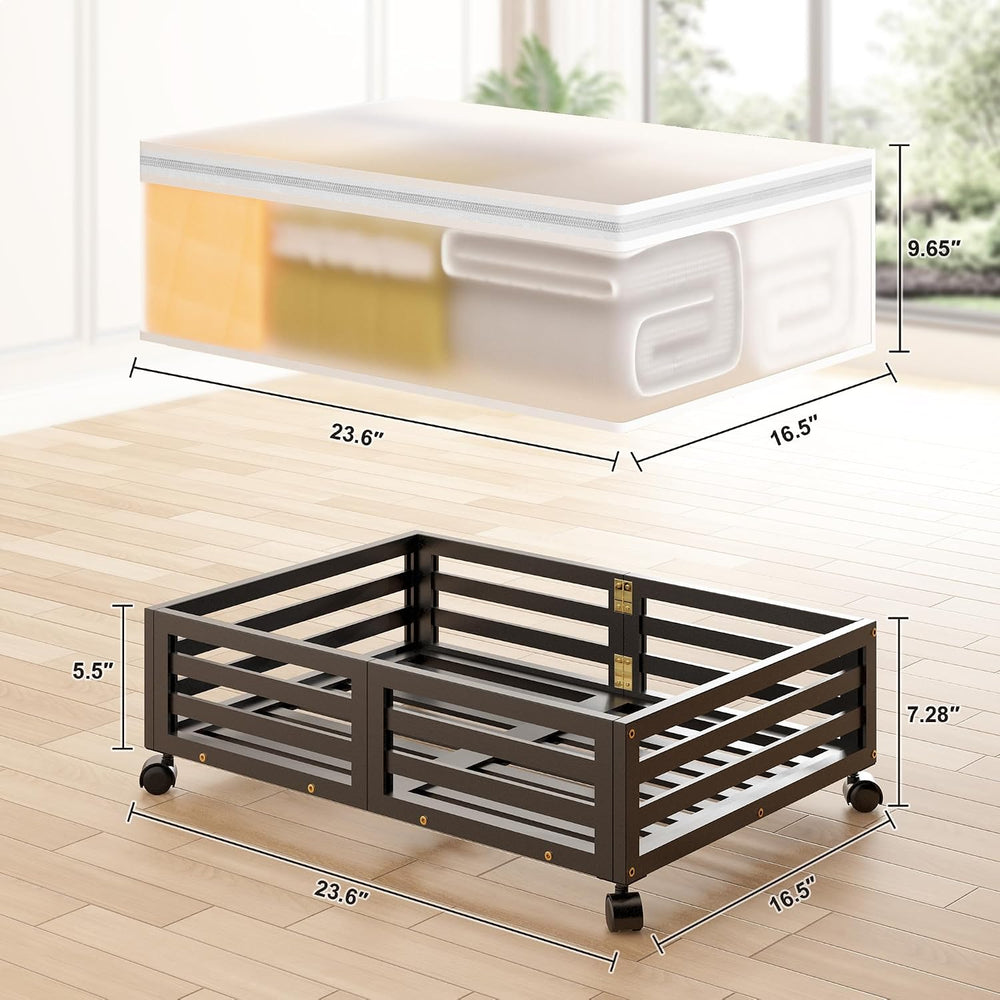 Under Bed Storage with Wheels, 2 Pack Bamboo Drawers for Shoes and Clothes