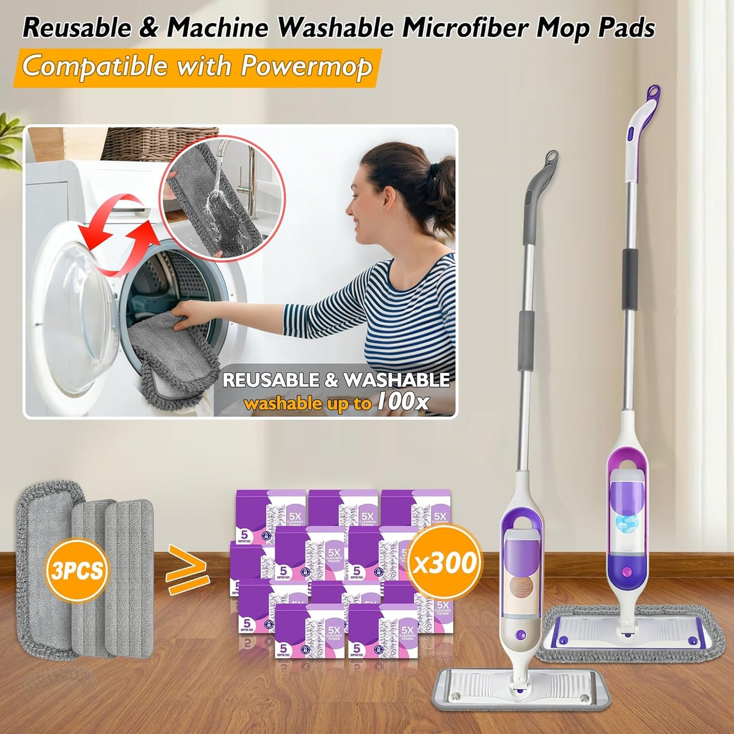 Spray Mop for Floor Cleaning: Microfiber Wet Dry Mop for Hardwood Laminate Tile Wood Vinyl, 360° Swivel Head Lightweight Flat Floor Mops with 3 Washable Reusable Pads & Refillable Bottle