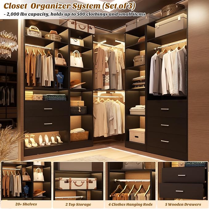 Corner Closet System with 5 Drawers, Closet Organizer System with 15+Shelvess & - Image 4